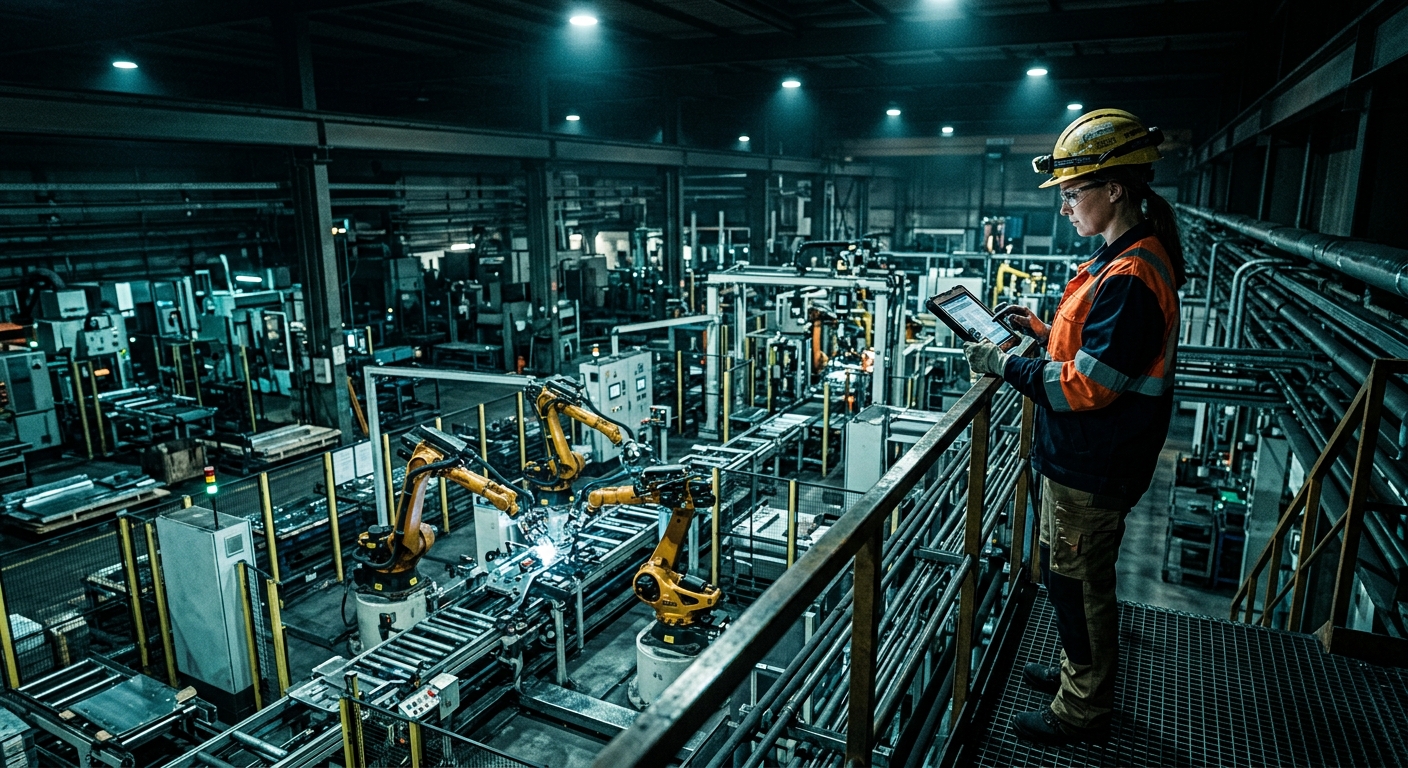 Plant-floor operator with handheld · process line