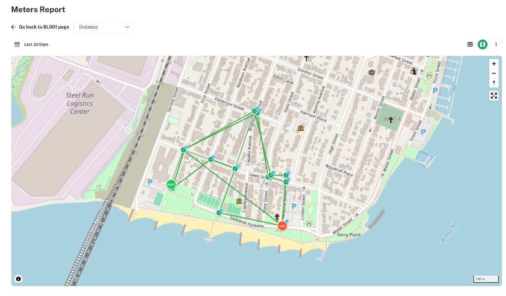 Opsima equipment map view showing GPS locations of fleet assets across yard zones with status color coding