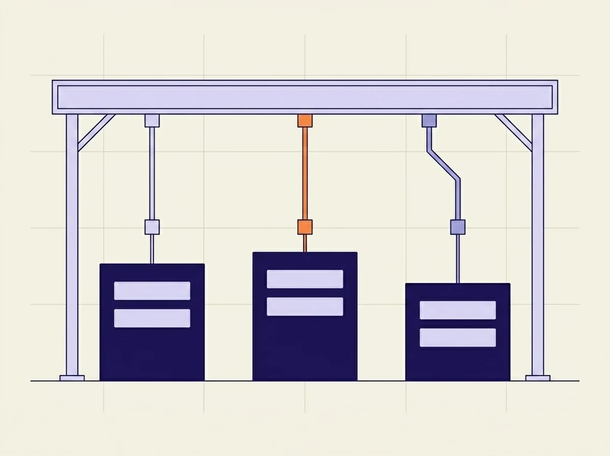 Three existing systems left standing, with a new layer built over the top and wired back down into each one.